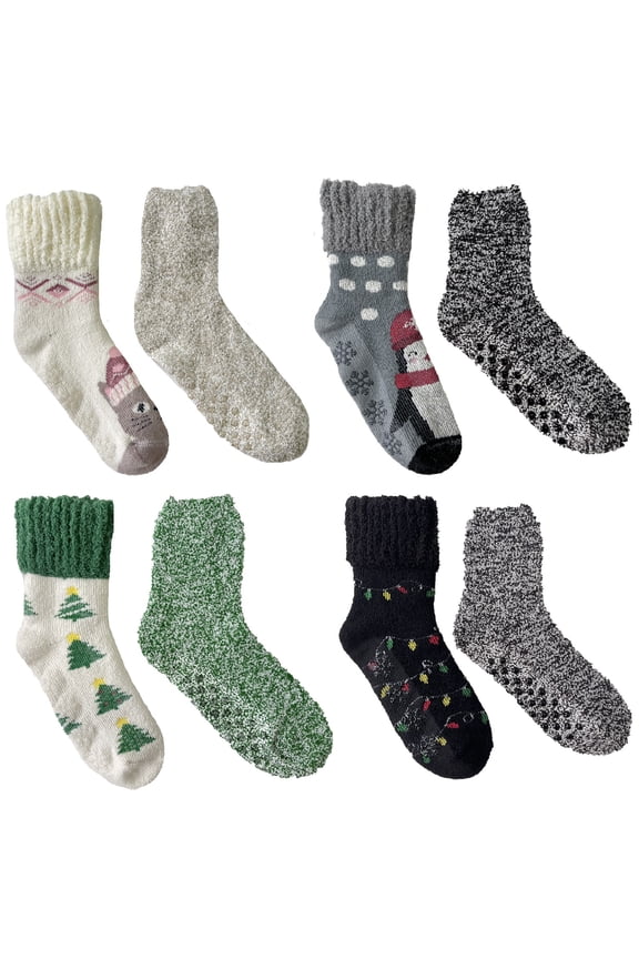 , Women's Holiday Colossal Crew Slipper Socks, 8-Pack, Size 4-10
