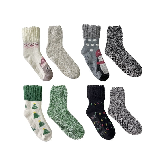 Fuzzy Babba, Women's Holiday Colossal Crew Slipper Socks, 8-Pack, Size 4-10
