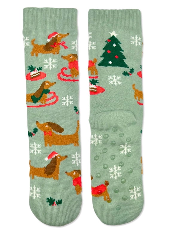 Women's Holiday Dog Slipper Socks, 1-Pack, Size 4-10