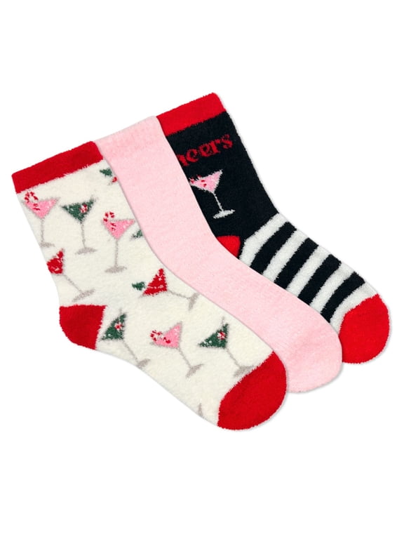Women's Holiday Drinks Cozy Socks, 3-Pack, Size 4-10