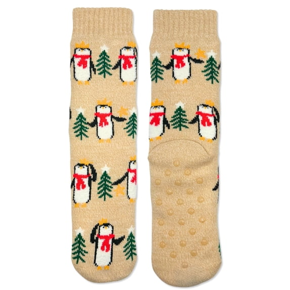 Fuzzy Babba Women's Holiday Penguin Slipper Socks, 1-Pack, Size 4-10
