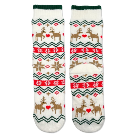 Fuzzy Babba Women's Holiday Reindeer Fairisle Slipper Socks, 1-Pack, Size 4-10