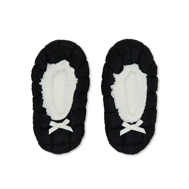 Fuzzy Babba Women’s Puffer Slipper Socks, Black, 1Pack