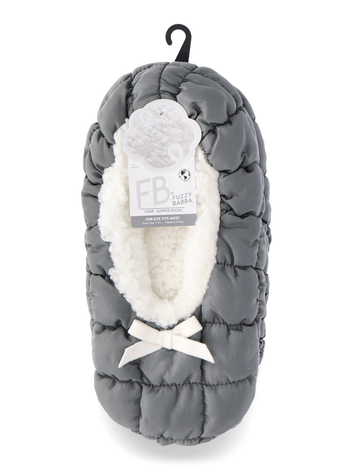 Fuzzy Babba Women’s Puffer Slipper Socks with Faux Fur Lining, 1-Pack, One Size