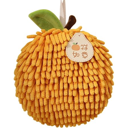 Fuzzy Ball Hand Towels, Decorative Hand Dry Towels, Cute Fruit Chenille Decorative Hand Dry Towels, Soft Absorbent & Quick-Dry Chenille Hand Towels for Kitchen Bathroom (Orange)