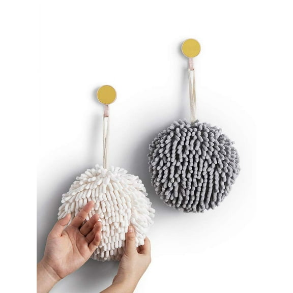 Fuzzy Ball Towel (Set of 2) White and Gray - Dry Your Hand Instantly conveniently with This Creative Bath Towel Set Decorative Towels for Bathroom (Pack of 2)