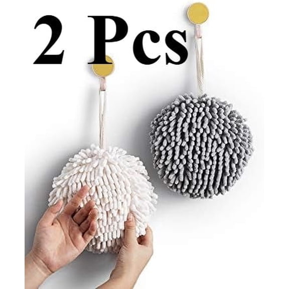 Fuzzy Ball Towel (Set of 2) White and Gray - Dry Your Hand Instantly conveniently with This Creative Bath Towel Set Decorative Towels for Bathroom (Pack of 2)