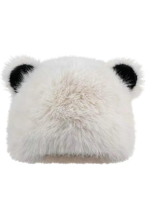 Fuzzy Bear Ear Beanie for Women Faux Fur Animal Ear Flap Hat Cute Kawaii Winter Knit Bucket Cap Ear Novelty Laides Gift