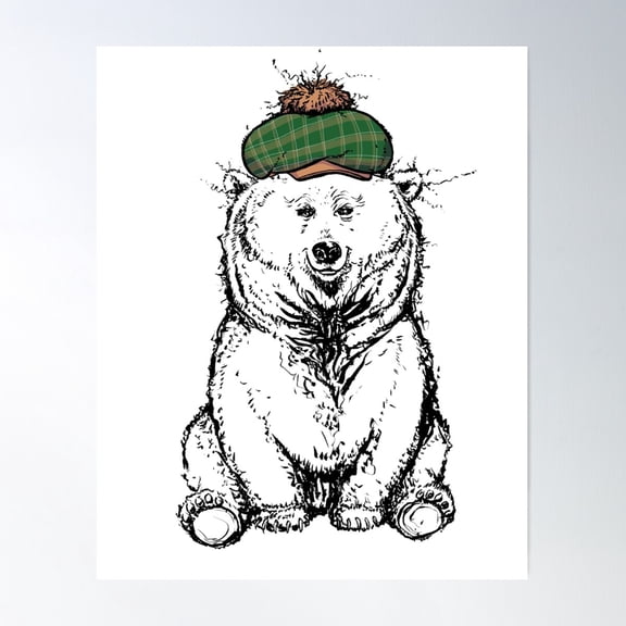 Fuzzy Bear With A Cute Golfers Hat Poster Wall Art Bedroom Wall Art