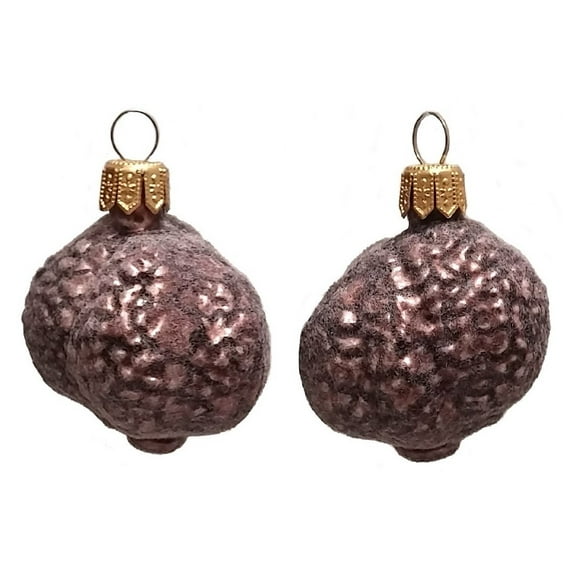 Fuzzy Black Truffle Polish Glass Christmas Ornament Set of 2 Holiday Decorations