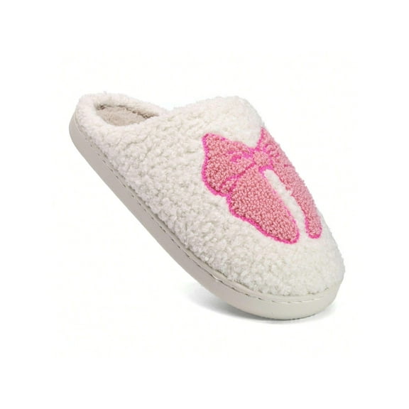 Fuzzy Bow Slippers for Women Winter Warm Cozy House Slippers Plush Indoor Outdoor Soft Sole Comfortable Slipper