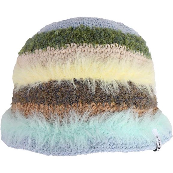 Fuzzy Bucket Hat for Women Crochet Bucket Hat Winter Warm Plush Fisherman Fluffy Bucket Hat