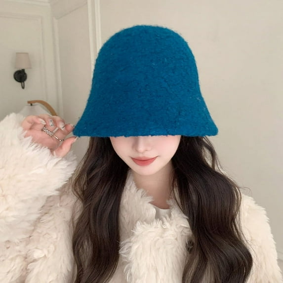 Fuzzy Bucket Hat for Women - Winter Plush Faux Fur Bucket Hat - Fluffy Sherpa Bucket Hats for Women