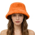 thumbnail image 1 of Fuzzy Bucket Hats for Men Fall Fashion Fleece Furry Wide Brim Plush Faux Fur Women's Hats & Caps Orange, 1 of 9