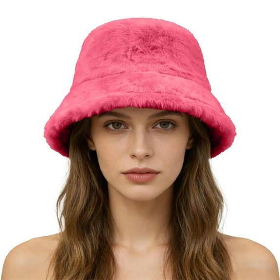 Fuzzy Bucket Hats for Men Fall Fashion Must Have Fleece Fitness Wide Brim Plush Faux Fur Women's Hats & Caps Pink
