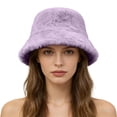 thumbnail image 1 of Fuzzy Bucket Hats for Men Winter Hat Fleece Fitness Fisherman Plush Faux Fur Women's Hats & Caps Light Violet, 1 of 9