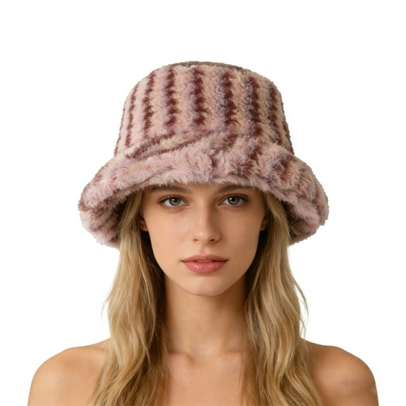 CYSFASHION Fur Bucket Hat For Women Soft Faux Plush Flannel 2026 Trendy Wool Lined Men's Hats & Caps Pink