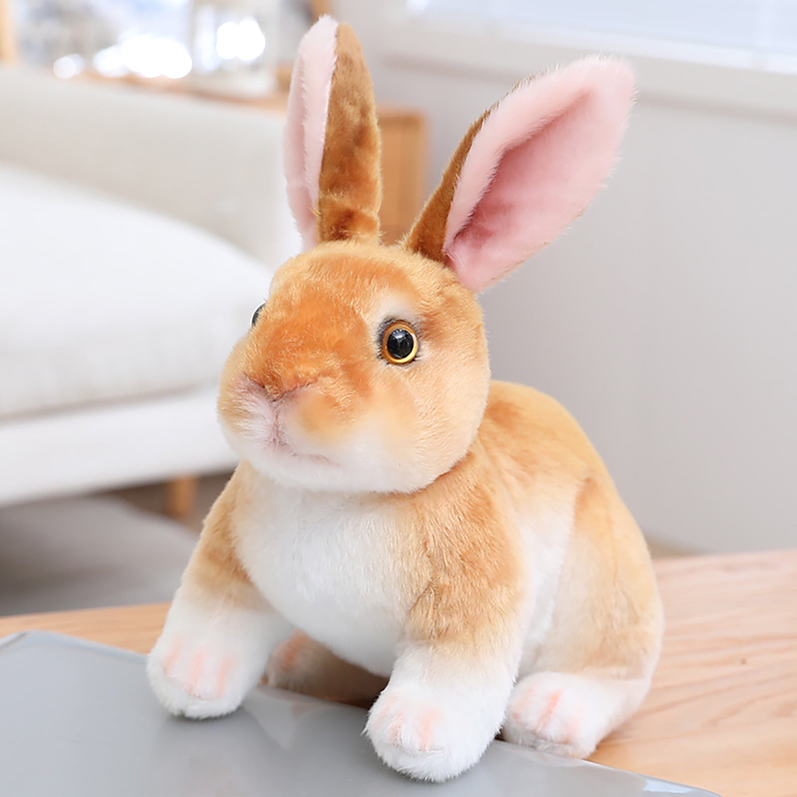 Fuzzy Bunny Easter Spring Decor Furry Covered Rabbits Figurines Statue ...