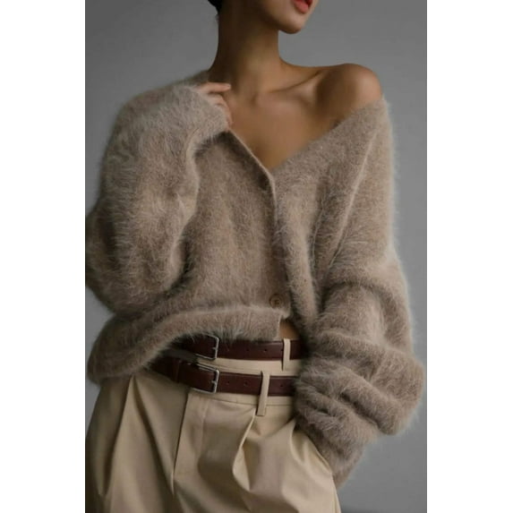 Fuzzy Button Down Long Sleeve Cardigan