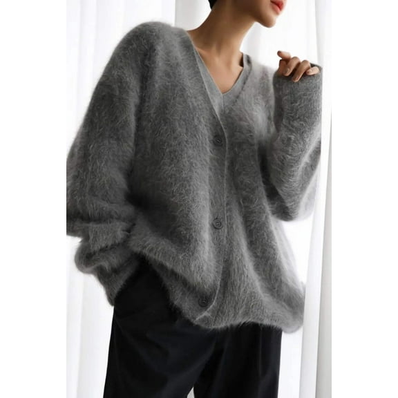 Fuzzy Button Down Long Sleeve Cardigan