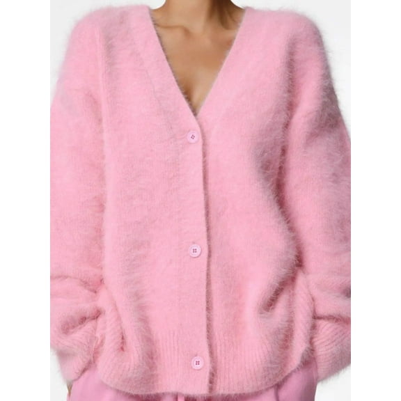 Fuzzy Button Down Long Sleeve Cardigan