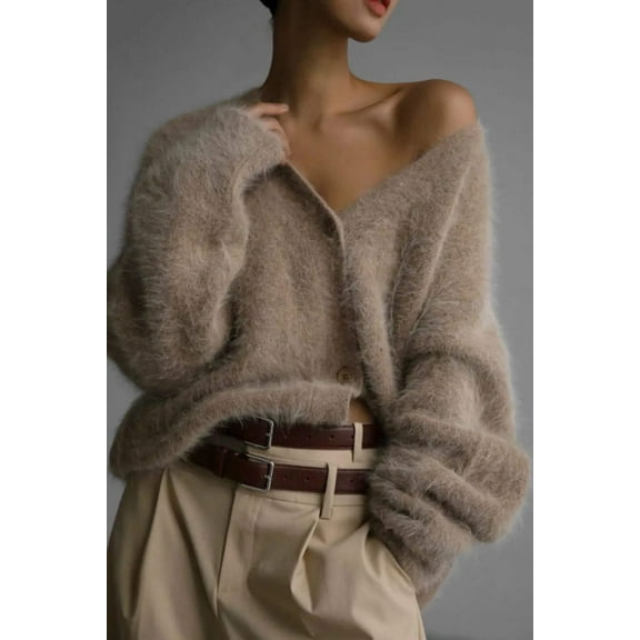 Fuzzy Button Down Long Sleeve Cardigan