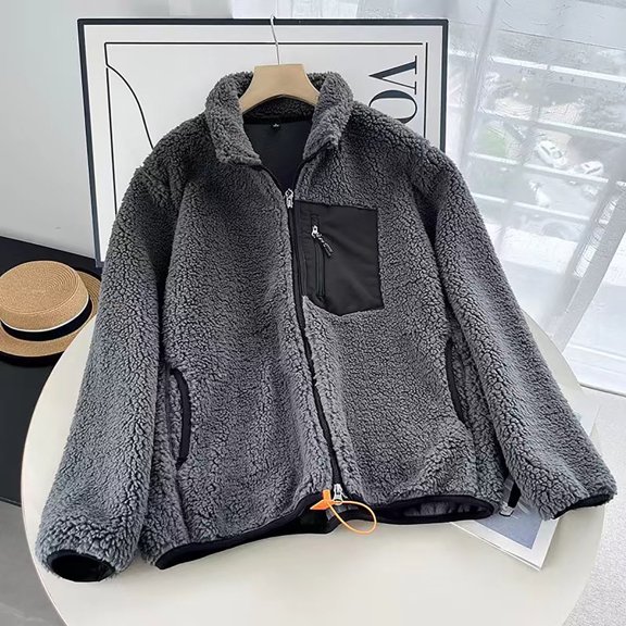 Fuzzy Cardigans for Women Fall Sherpa Jacket Long Sleeve Zip Up Warm Cozy Outerwear