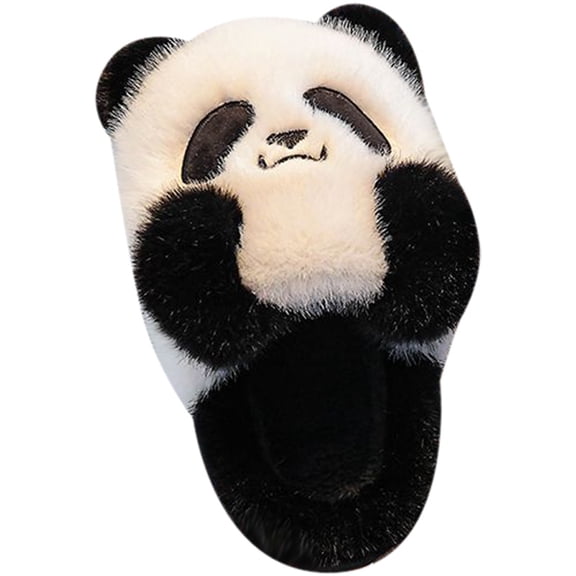Fuzzy Cartoon Panda Plush Animal House Slippers for Boys Girls Kids Warm Fleece Lined Platform Home Shoes Black Size 4 Big Kids