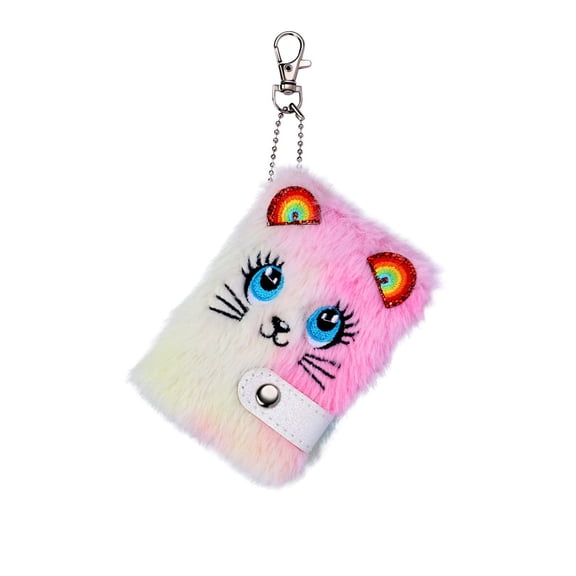 Fuzzy Cat Diary, Tie-Dye Fluffy Journal, 3.5"x4.7" Mini Hardcover Plush Notebook, Portable Journals Pad for Sketching Drawing Journaling