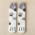 thumbnail image 1 of Fuzzy Cat Pattern Socks for Women, Cozy Winter Sleeping Socks with Non-Slip Grip, Soft Plush Slipper Socks for Indoor Use, Cute Animal Themed Socks for Girls and Women, Holiday Gift Socks - C, 1 of 10