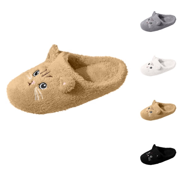 Fuzzy Cat Slippers for Women, Funny Animal House Shoes Memory Foam, Comfy Plush Warm Slip-on Slippers Indoor Outdoor Slipper