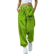 ONLYPJS Fuzzy Christmas Grinch Pajama Pants, Soft Comfortable Xmas Flannel Pajamas, Christmas Holiday Pj Pants for Women