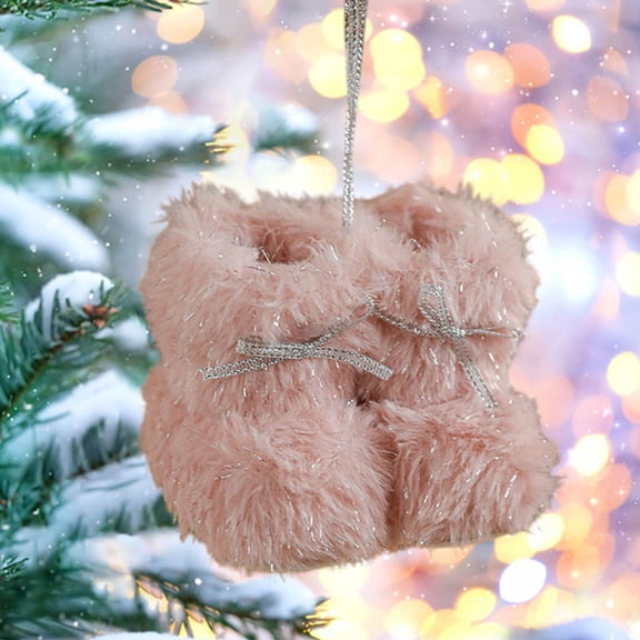 Fuzzy Christmas Tree Ornaments Mini Boots Decorations with Bow Plush Holiday Booties Ornament for Xmas Tree Holiday Birthday Decor