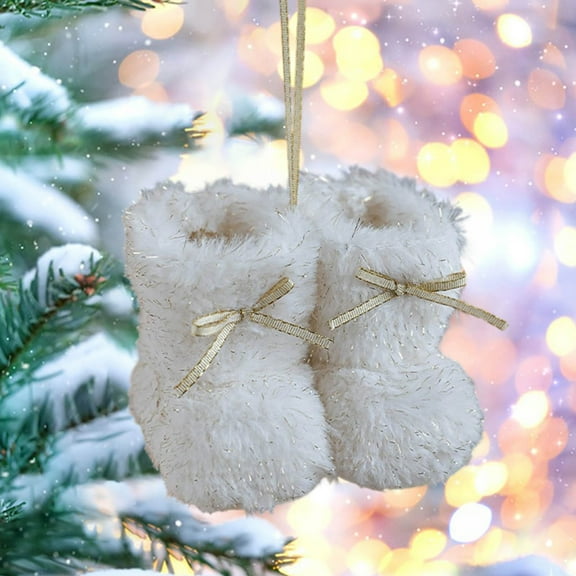 Fuzzy Christmas Tree Ornaments Mini Boots Decorations with Bow Plush Holiday Booties Ornament for Xmas Tree Holiday Birthday Decor