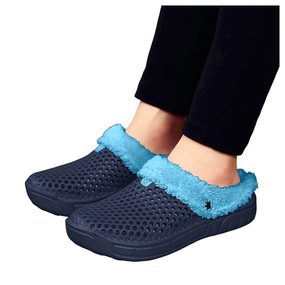 Fuzzy Clogs Garden Shoes House Slippers for Women Men Unisex Fleece Lined Warm Winter Non Slip Home Indoor Outdoor Mules