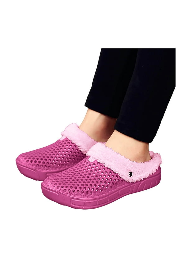 Fuzzy Clogs Garden Shoes House Slippers for Women Men Unisex Fleece Lined Warm Winter Non Slip Home Indoor Outdoor Mules
