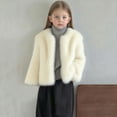 thumbnail image 1 of Fuzzy Coats for Girls, Loose Open Front Long Sleeve Fuzzy Jacket Winter Warm Short Overcoat Beige 2-3Y, 1 of 5