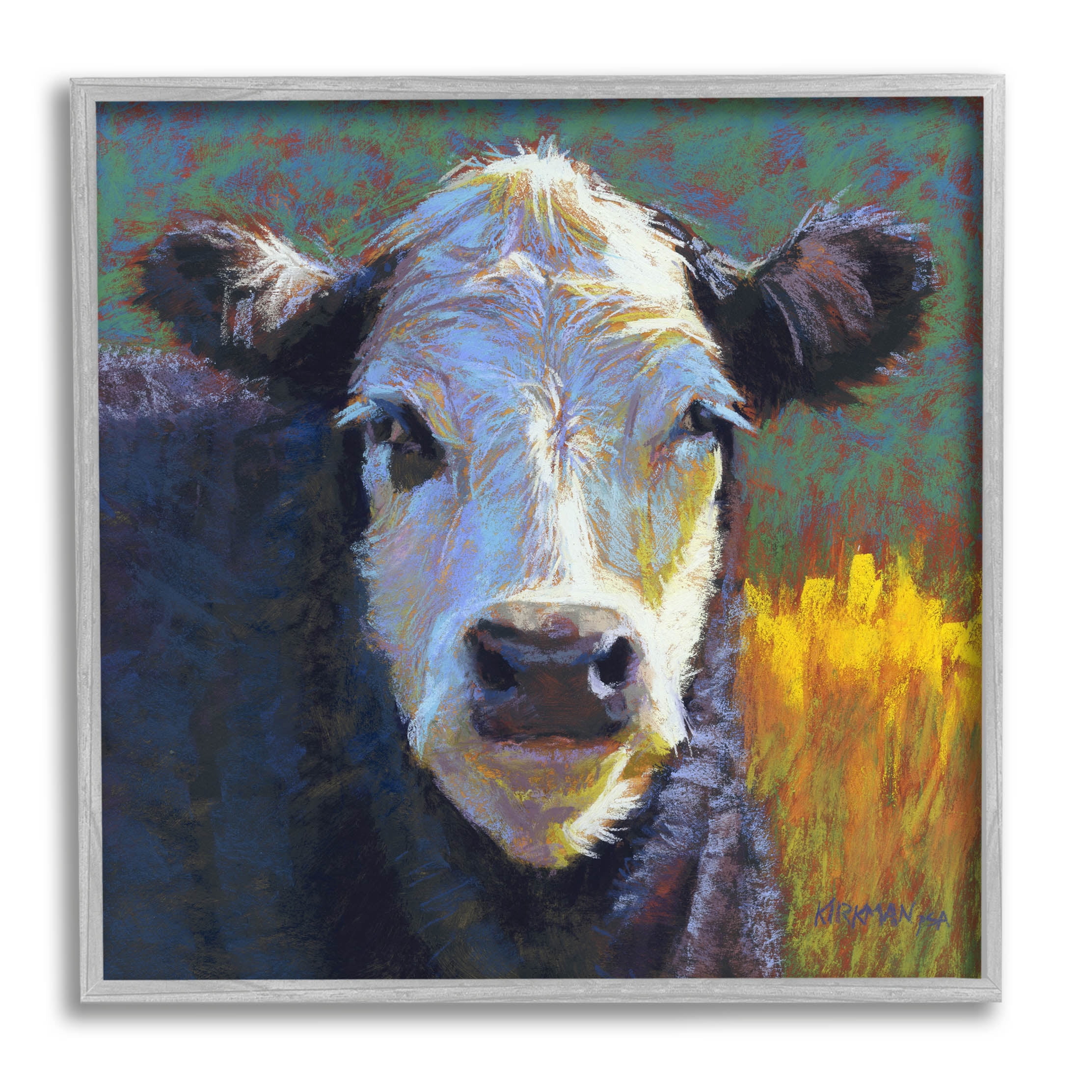 Fuzzy Cow Farm Animal Portrait Animals & Insects Painting Gray Framed Art Print Wall Art