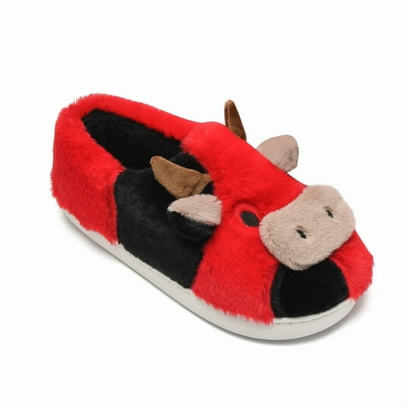 Fuzzy Cow Slippers for Kids Cute Fluffy Cow Toddler House Slippers Girls Boys Animal Cartoon House Shoes for Indoor Outdoor
