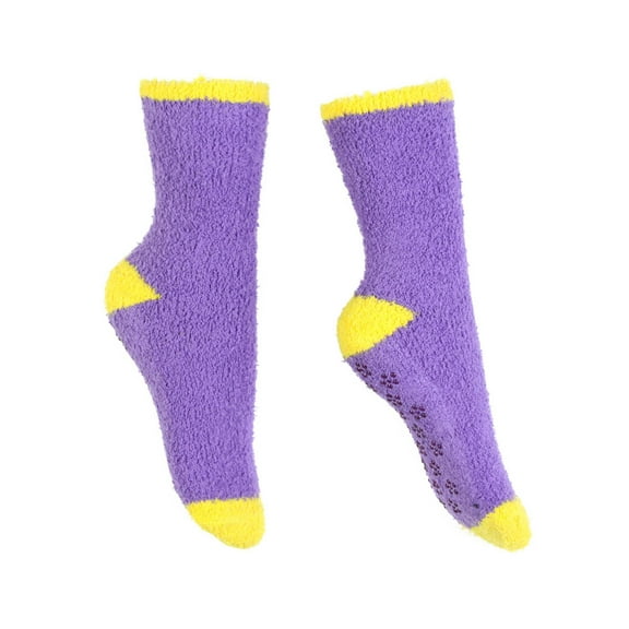 Fuzzy Cozy Socks With Daisy Grip On Bottom Buy 1 Get 1 Free, Purple Lavender ( 2 pack )