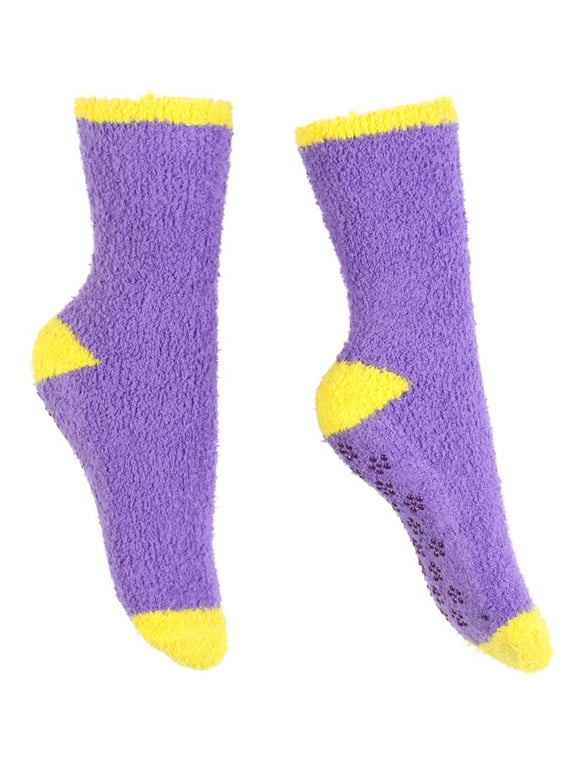 Fuzzy Cozy Socks With Daisy Grip On Bottom Buy 1 Get 1 Free, Purple Lavender ( 2 pack )