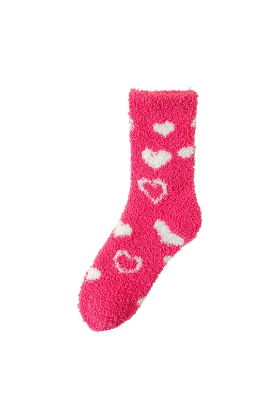 Fuzzy Crew Socks for Women Slipper Grippy Socks with Heart Print Winter Warm Cozy Soft Fluffy Thickened Sock for Christmas Valentines Day Gifts 1 Pair Hot Pink One Size