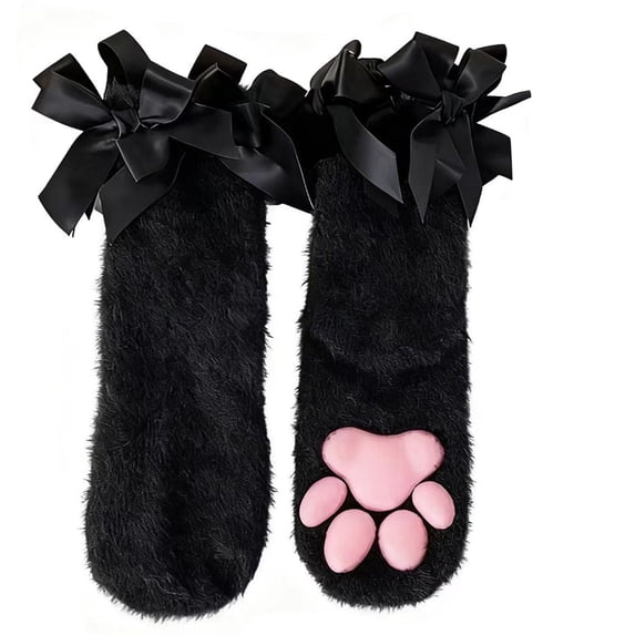 Fuzzy Cute Cat Paw Socks, Cozy 3D Paw Pad Toe Beans Socks for Women(Black)