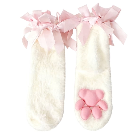 Fuzzy Cute Cat Paw Socks, Cozy 3D Paw Pad Toe Beans Socks for Women(White)