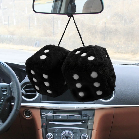 Fuzzy Dice for Car,Vintage Style Hanging Plush Dice Ornament for Car Rear View Mirror,Soft Car Interior Decoration,Ideal Gift for Car Lovers