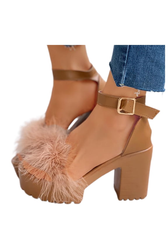 Fuzzy Dress High Heels Sandals for Women 2025 Fashion Furry Snakeskin Platform Chunky Pumps Summer Party