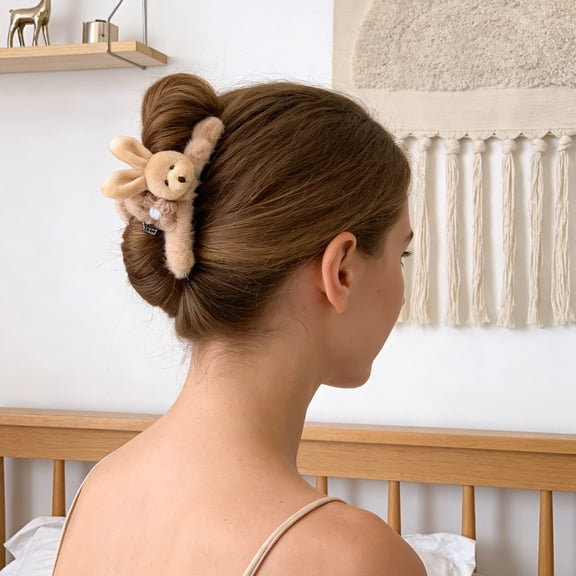 Fuzzy Easter Rabbit Hair Claw Clips Strong Hold Non- Plush Jumbo Jaw Clips with Rabbit Design Cute Fluffy Hair Clip Cross Hair Clip Hair Accessories for Women(Coffee)