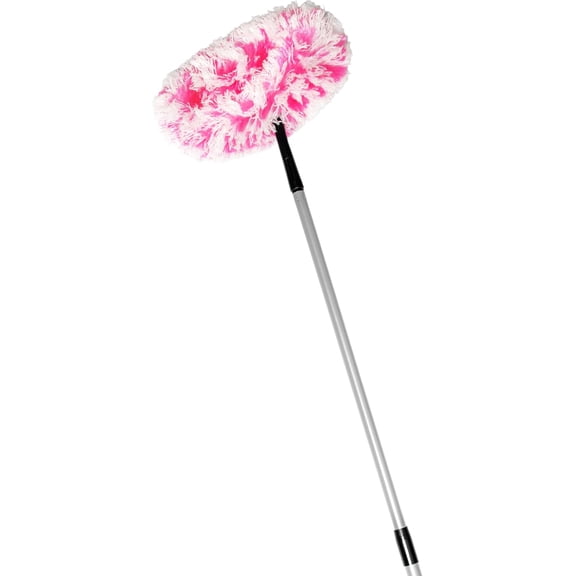 Fuzzy Fan Duster Dust & Clean Ceiling Fans, Walls, Woodwork Polystatic & Microfiber Grabs & Holds Dust, Lint, Cobwebs & Dirt - Fan Duster with Handle (Pink)