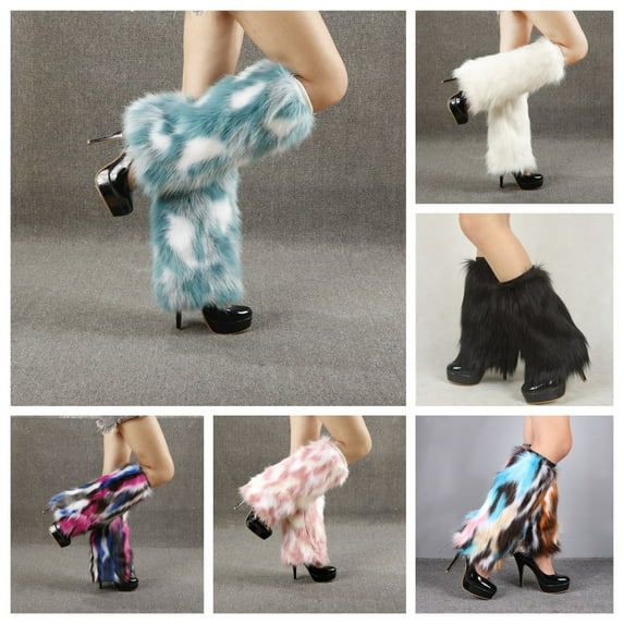 Fuzzy Faux Fur Leg Warmers Fur Heels Long Boots Cuff Cover has Elasticity One Pair Dionysia Boot cover Carnival