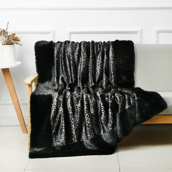 Fuzzy Faux Fur Throw Blanket Black Super Soft Cozy Plush Fuzzy Shaggy Blanket for Couch Sofa、Bed、Living Room(BlackThrow(60"x80"))